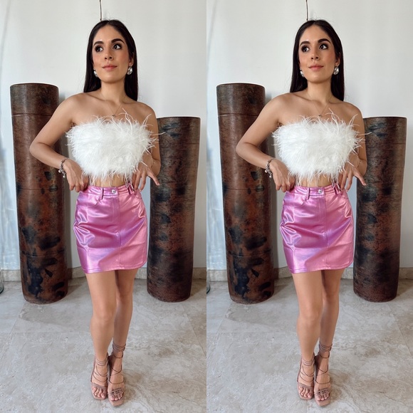Metallic Pink Faux Leather Mini Skirt - Picture 4 of 4